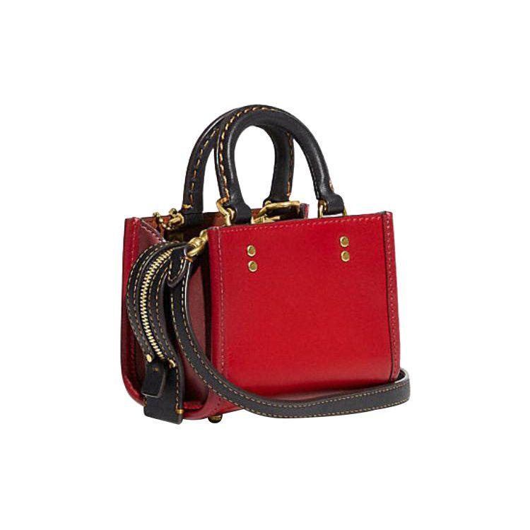 Coach Rogue 12 Color Block Zipper Closure Leather Mini Handbag Shoulder Bag Crossbody Bag Women handbags Red Black CC482-B4UP7