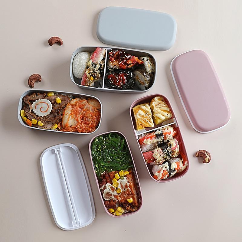 Dual-Layer Kids Lunch Box - Food-Grade, Microwave & Fridge Safe, Compartmented Plastic Bento.