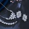 WWJ Luxury Leaf Shape White Golden Color Earring Necklace Bracelet Zirconia 3pcs Jewelry Sets