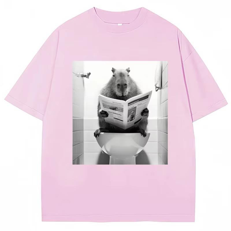 Funny Capybara Bathroom Graphic T-Shirt Men Women Fashion Spring Summer T Shirts Casual Cute Cotton Short Sleeve Streetwear