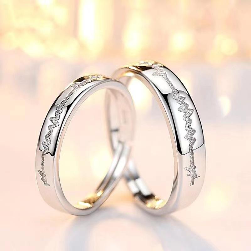 Kang Ou Adjustable Open Couple Rings: Simple, Stylish Heartbeat Design for Long-Distance Relationships - Perfect Valentine's Gift
