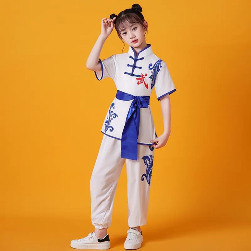 Children's Chinese Style Martial Arts Uniforms Stretch Cotton Practice Uniforms Long-sleeved Martial Arts Hall Boys and Girls Tai Chi Kung Fu Costumes