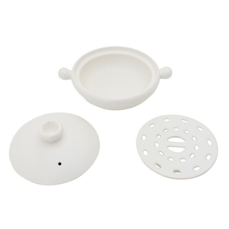 World Create Yayoi Pottery Round Steamer Pot, White (with Steamer Rack), Size 8, 15952