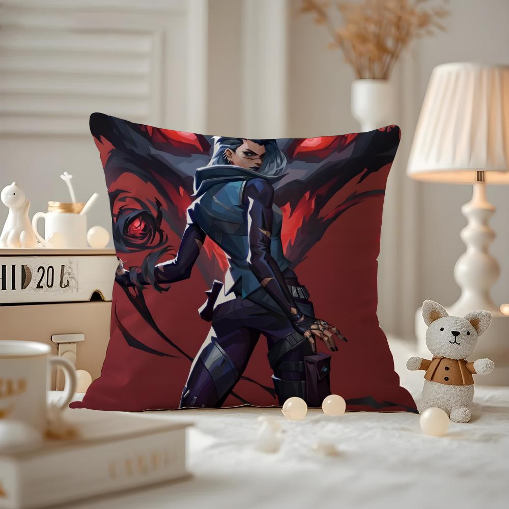 HOT Game VVALORANT Cushion Cover Antidustmite Pillowcase Invisible Zipper Silky Short Plush Sofa Cushion Cover