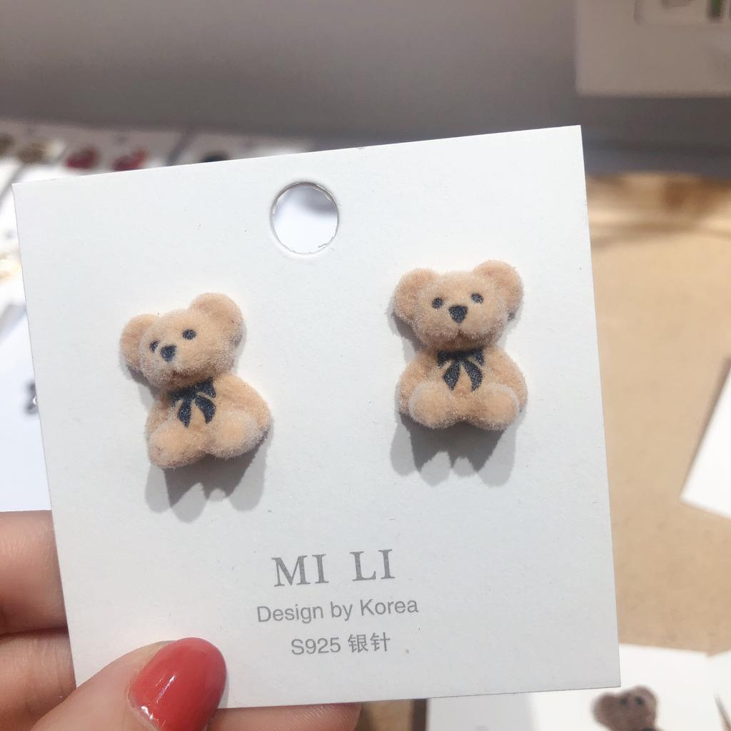 Boucles d'oreilles à tige en forme de lapin en peluche pour femmes, nouveau design, mignon, mode coréenne, marron, animal, ours, bijoux, cadeau de fête pour filles
