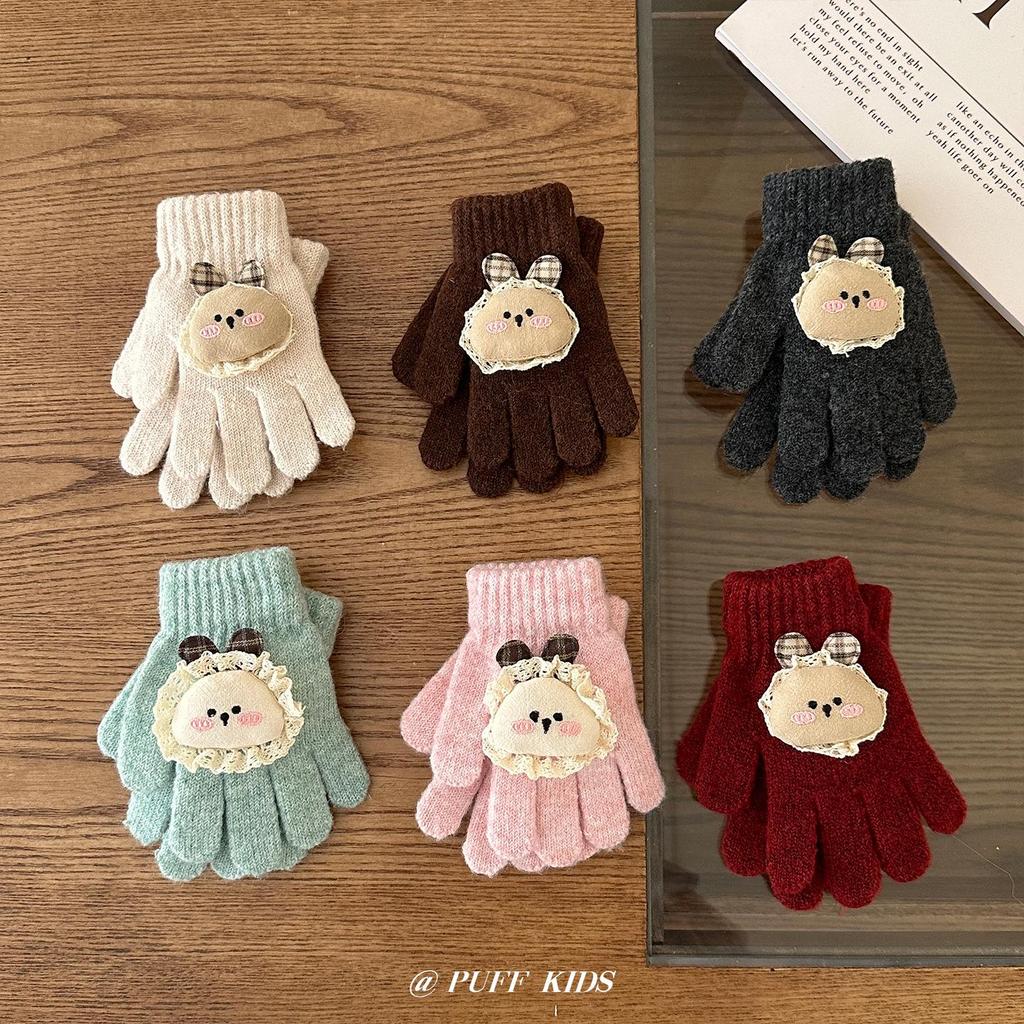 Winter Children's Cartoon Knit Gloves - Five-Finger Design for Boys & Girls