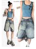 2025 Spring/Summer American Retro High-Waisted Distressed Denim Mid-Length Women's Shorts, Versatile Loose Wide-Leg 5-Point Pants