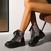 Winter New Large Size Korean Version Trend Fashion Thick-Soled Boots British Wind Locomotive Leopard Pattern Versatile