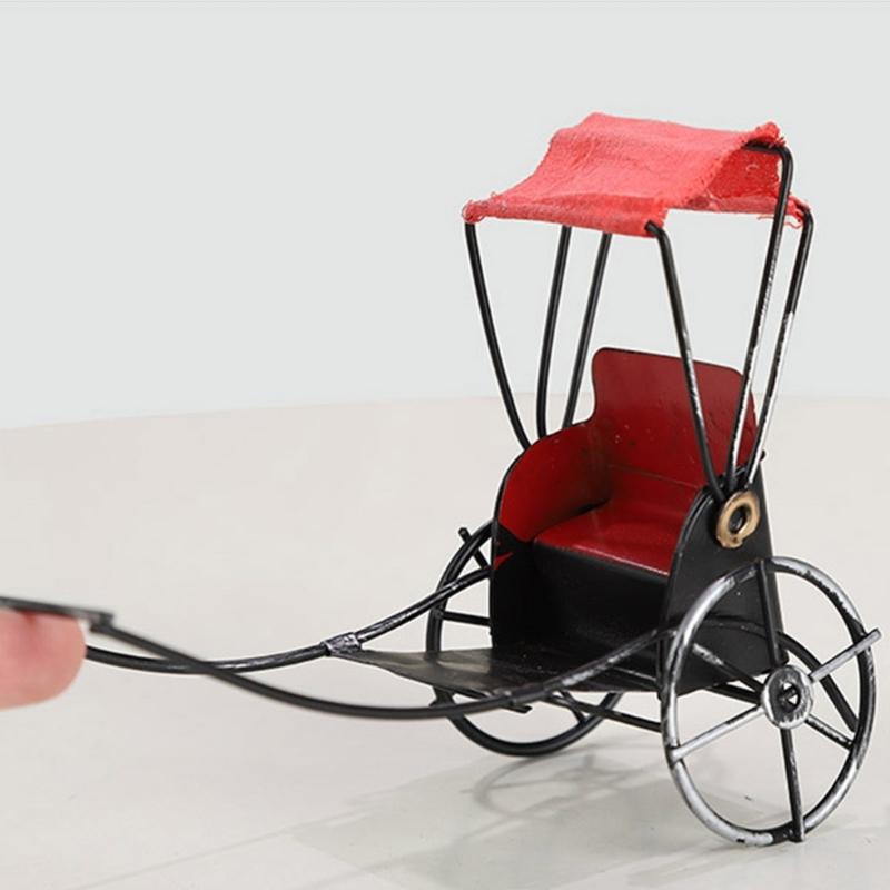 Retro Rickshaw Statue Iron Rickshaw Sculptures Vintage Rickshaw Model Tabletop Ornament Decorative Rickshaw Model
