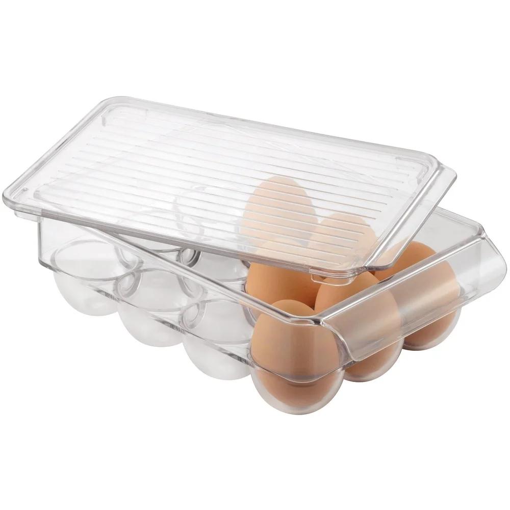 Covered Egg Holder 12 Eggs BPA-Free Plastic Refrigerator Storage Container with Lid and Handle Stackable Egg Organizer
