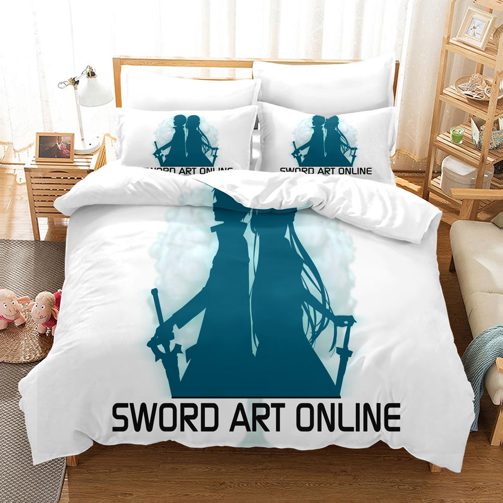 High Quality 3D Digital Printed Sword Art Online Pattern Duvet Cover with Pillow Cover Bedding Set Anime Bed Set Bedroom Deocr