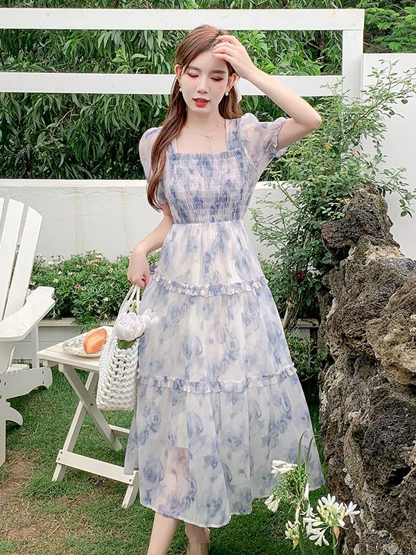 Summer French Floral Long Dress: Slimming, Elegant, Sweet Princess Style