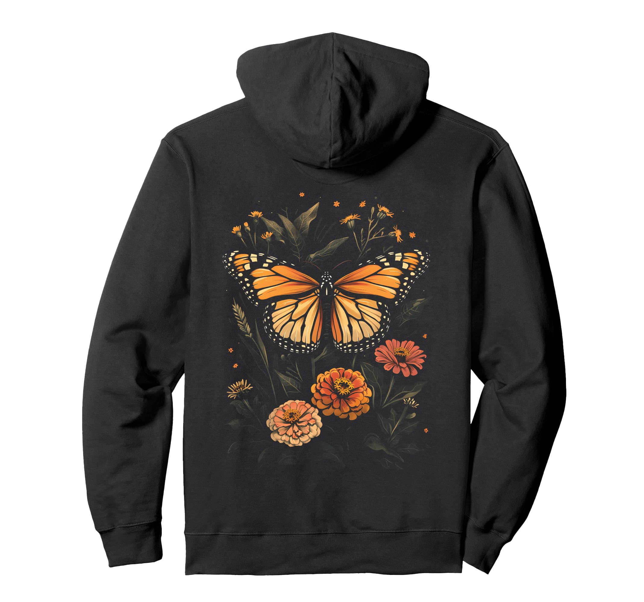 

Vintage Monarch Butterfly and Zinnia Flower Girl Plants for Hoodie Moms, чёрный