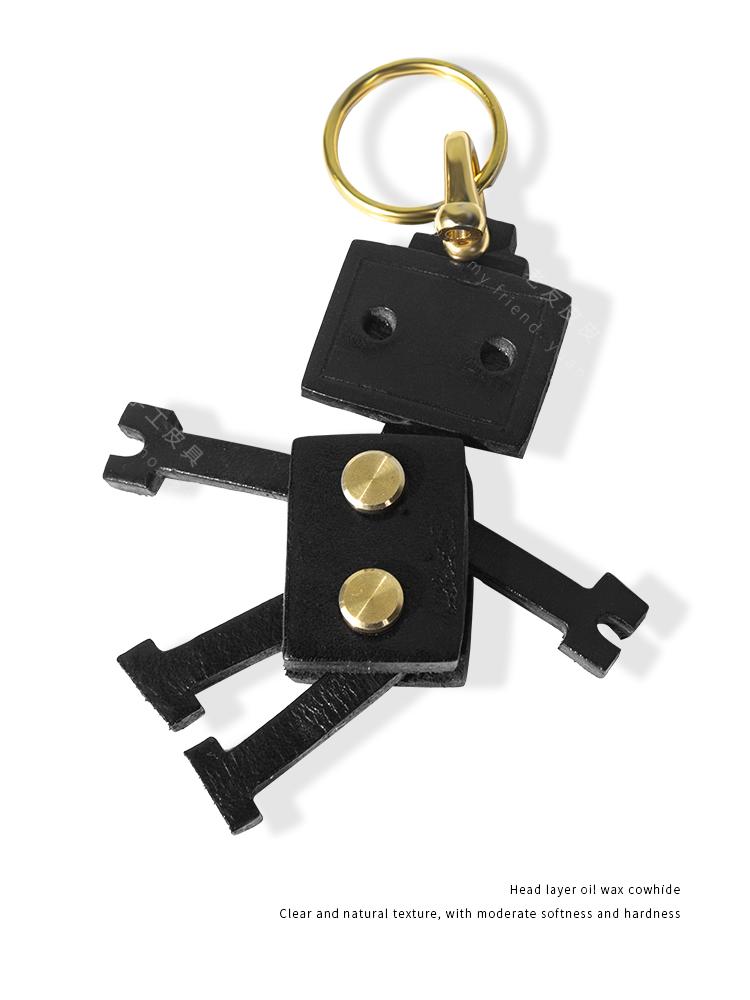 Handmade Genuine Leather Robot Keychain -Unique Top-Grain Leather Pendant Charm for Keys, Bag, Backpack Decor