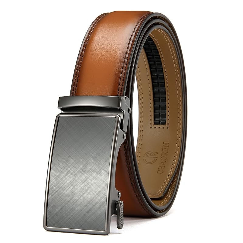 

[CHAOREN] belt men s business big size auto lock type men s belt suit leather No hole Stepless adjustment comfort 35mm width With box