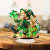 Yousheng 2Pcs Gnome Clover Ornaments, 2D Acrylic St. Patrick Day Ornament with Base, Shamrock Irish Table Centerpiece for Festive Holiday Desktop