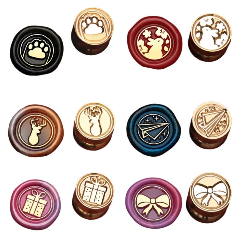 6Pcs Christmas Themed Stamp Head for Wedding Invitations Christmas Card Envelope Decoration Embossed Sealing Stamp