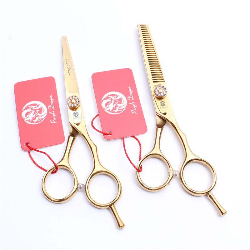 Purple Dragon Gold Gem Hairdressing & Barber Scissors - 5.5 & 6.0 Straight & Thinning Shears for Bangs. 6.0 inch Gold Thinning Scissors