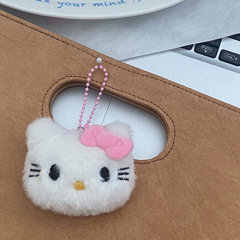 Black Pink Bow Kitty Plush Keychain Accessory