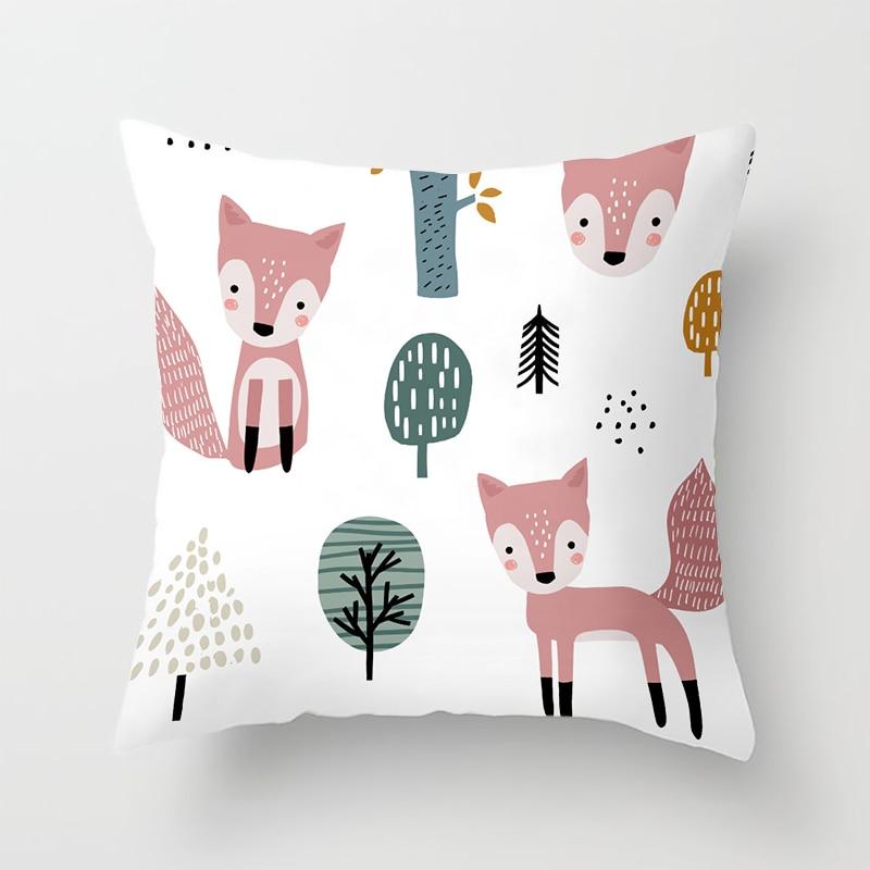 Cartoon Fox Animal Car Pillowcase Polyester Cushion Covers for Living Room Throw Pillow Case 45*45 Sofa Decoration