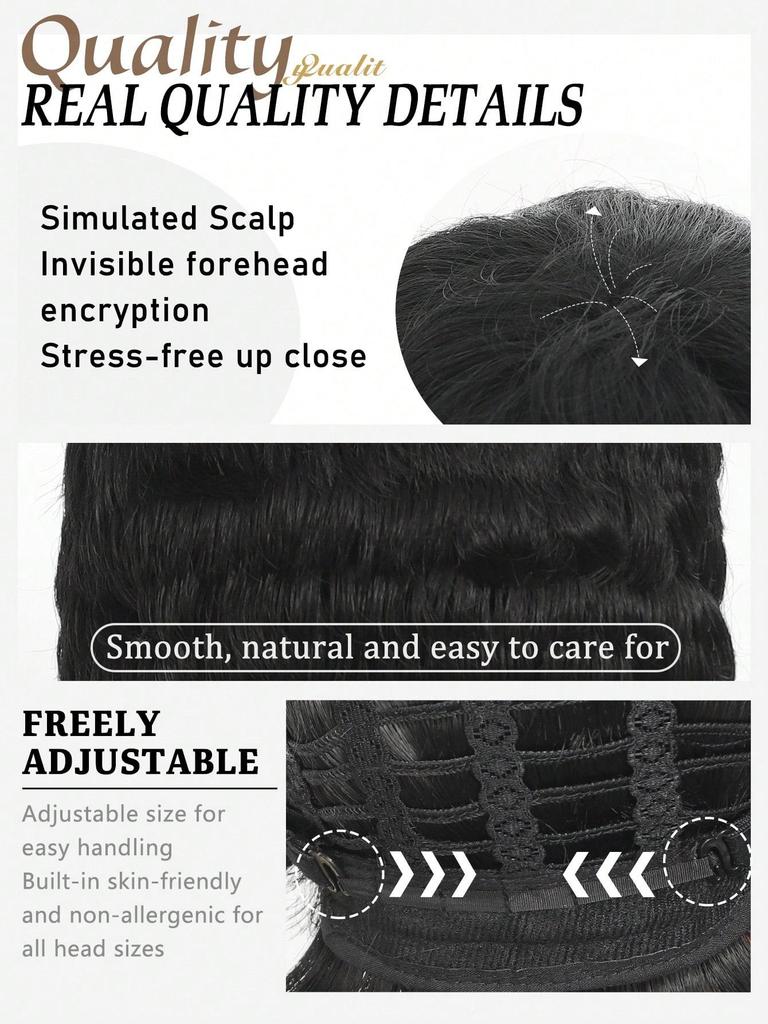 Schwarzes lockiges Haar, synthetische Perücke, kurze Perücke mit Pony, geeignet für den Alltag von Frauen