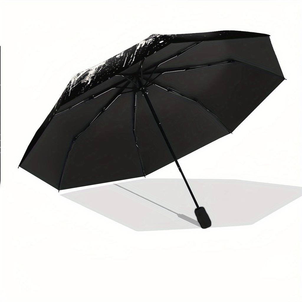 Automatic Folding Umbrella Yin-yang symbol with paint splatter effect. Portable collapsible design, casual outdoor accessory,