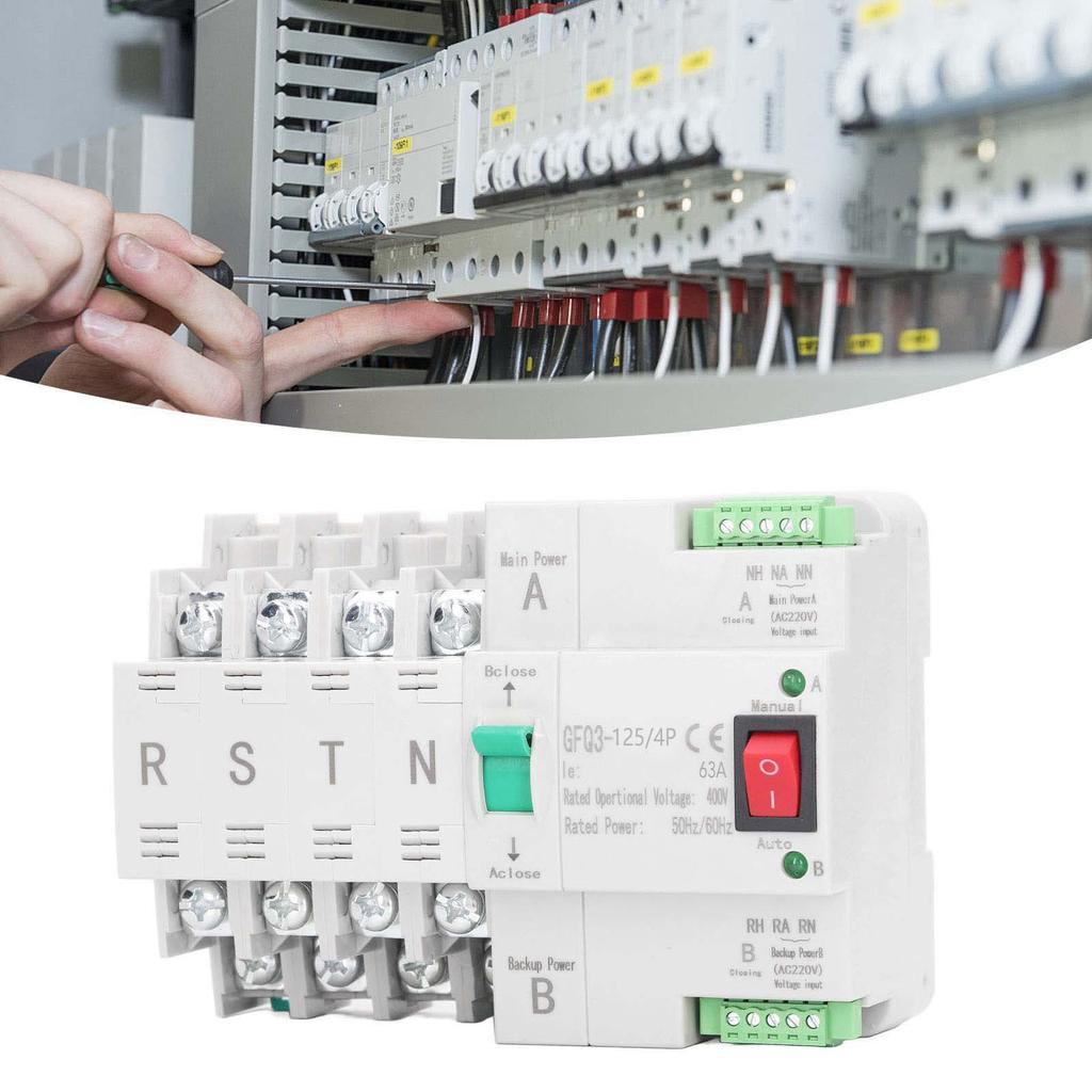 Dual Power Automatic Transfer Switch DIN Rail Mount 4P Generator Changeover Switch AC400V 63A