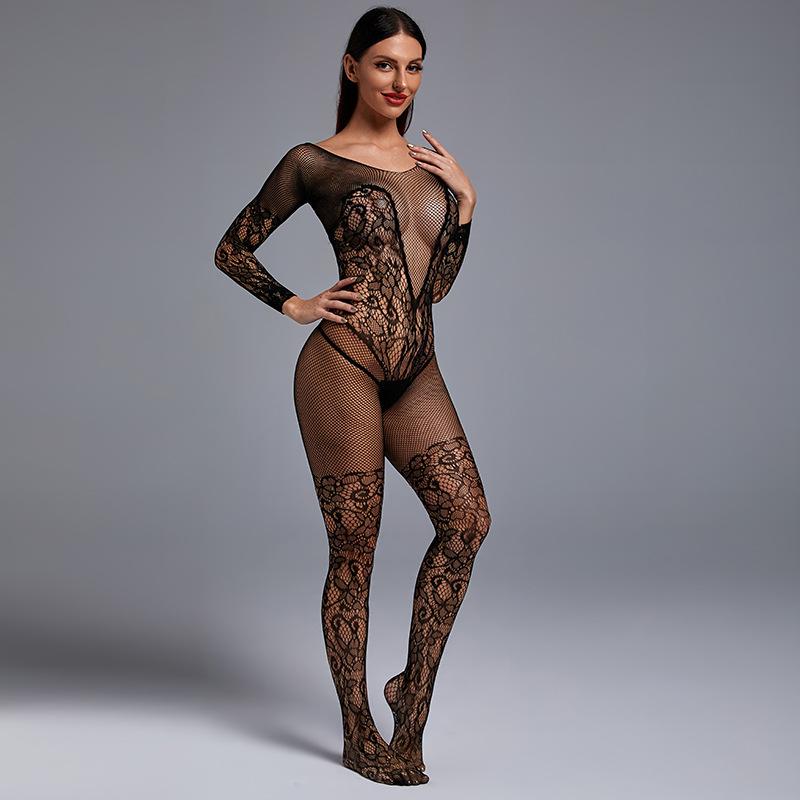Sexy Long Sleeve V Neck Fishnet Body Stockings Lingerie Plus Size Women Bodystocking Underwear Sexy Clothes