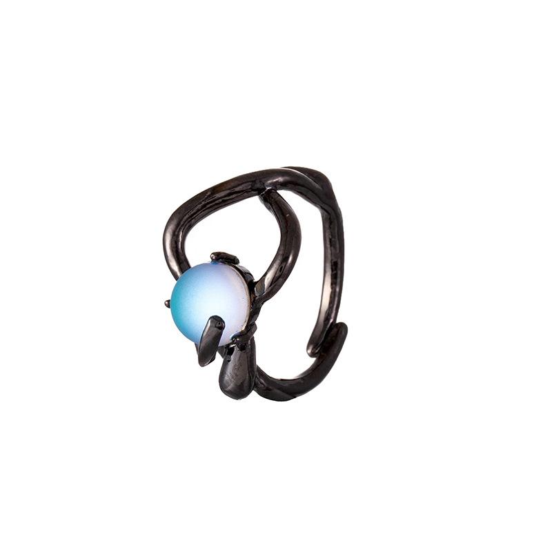 Niche Design Dark Personality Moonstone Open Ring Gemstone Light Luxury High Sense Cold Wind Index Finger Ring