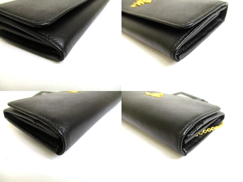 Authentic PRADA Saffiano Black Leather Bifold Long Flap Wallet #b001  Refurbished