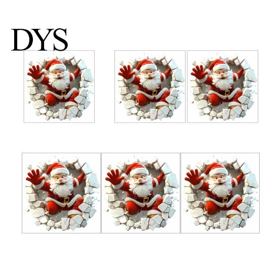 Removable PVC Decals for Bedroom 3D Santa Wall Sticker, Christmas Decal Realistic Breaking Through The Scratch Resistant Seasonal Effect Self-Adhesive
