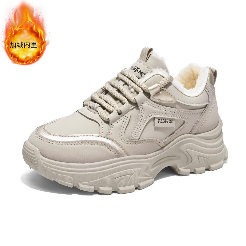 Women's Winter Sneakers With Fur Warm Sneakers for Women Shoes Black Sneakers Woman Plush Platform Leather Ladies Casual Shoes