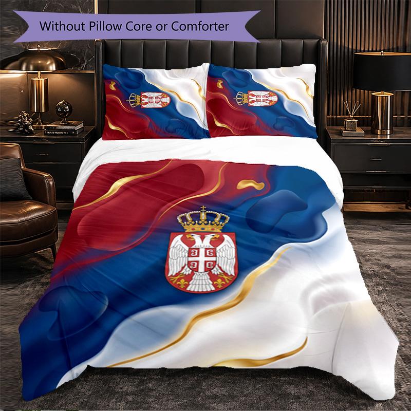 Serbia Pattern 3 Pieces Bedding Set Soft Microfiber Duvet Cover with Pillow Cases for Bedroom