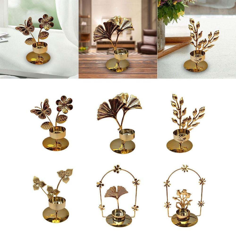Exquisite Nordic Candle Holder Light Luxury Metal Candlestick Ginkgo Candle Holder  Living Room