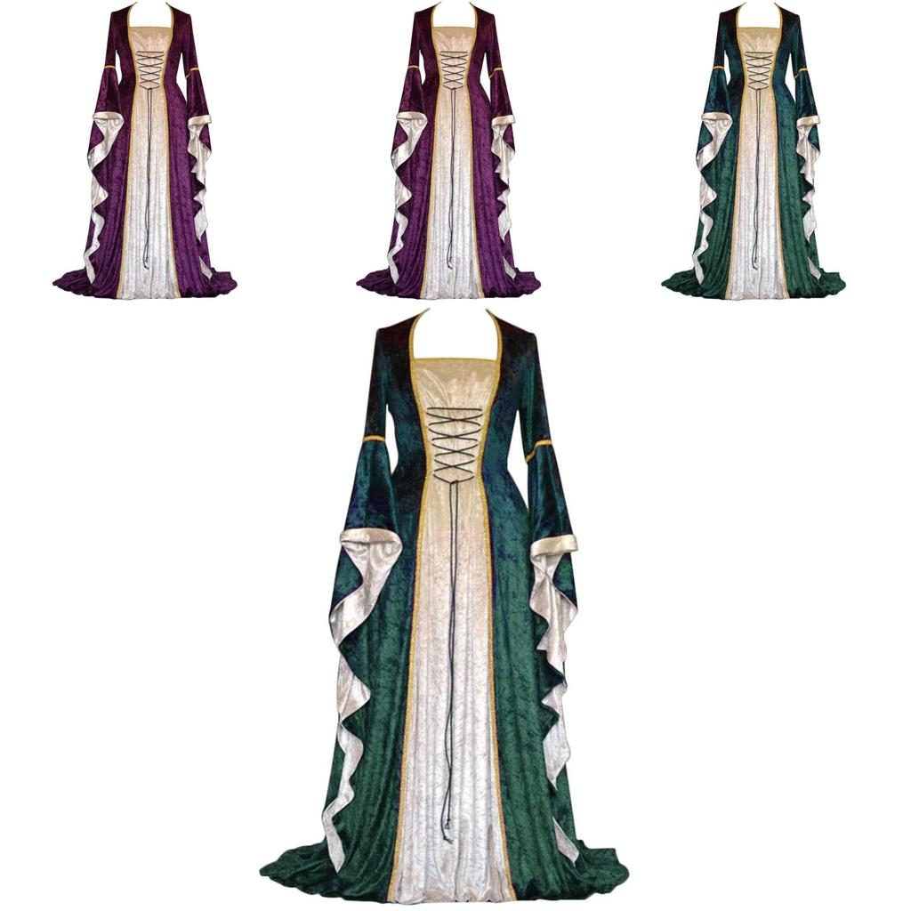 Sophisticated Long Sleeve Renaissance Dress For Cosplay And Historical Reenactments
