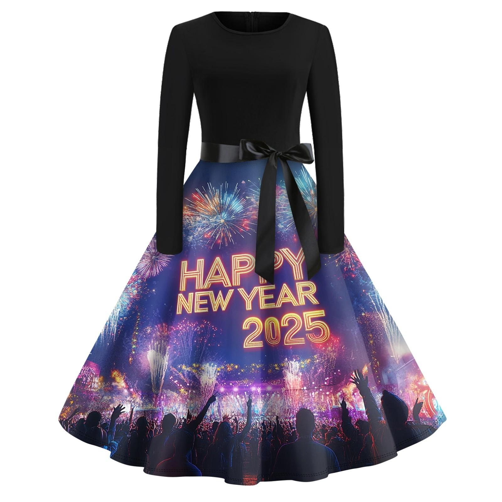 

Женское винтажное классическое платье с длинным рукавом и принтом, свободное платье с круглым вырезом XXXL