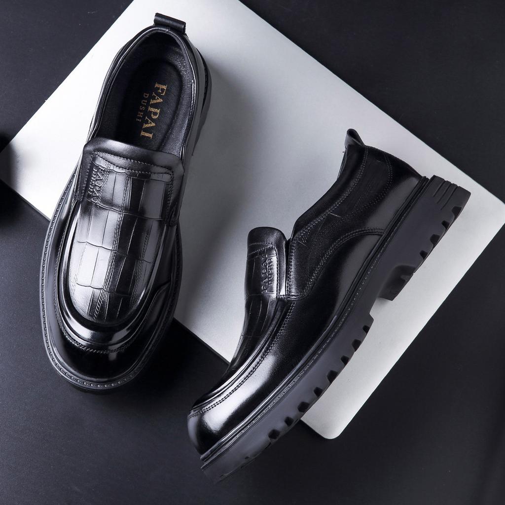 New Men's Leather Shoes Genuine Leather Cowhide One-pedal Loafers Business Leisure Middle-aged and Elderly Dad Shoes Wear-resistant and Non-slip 