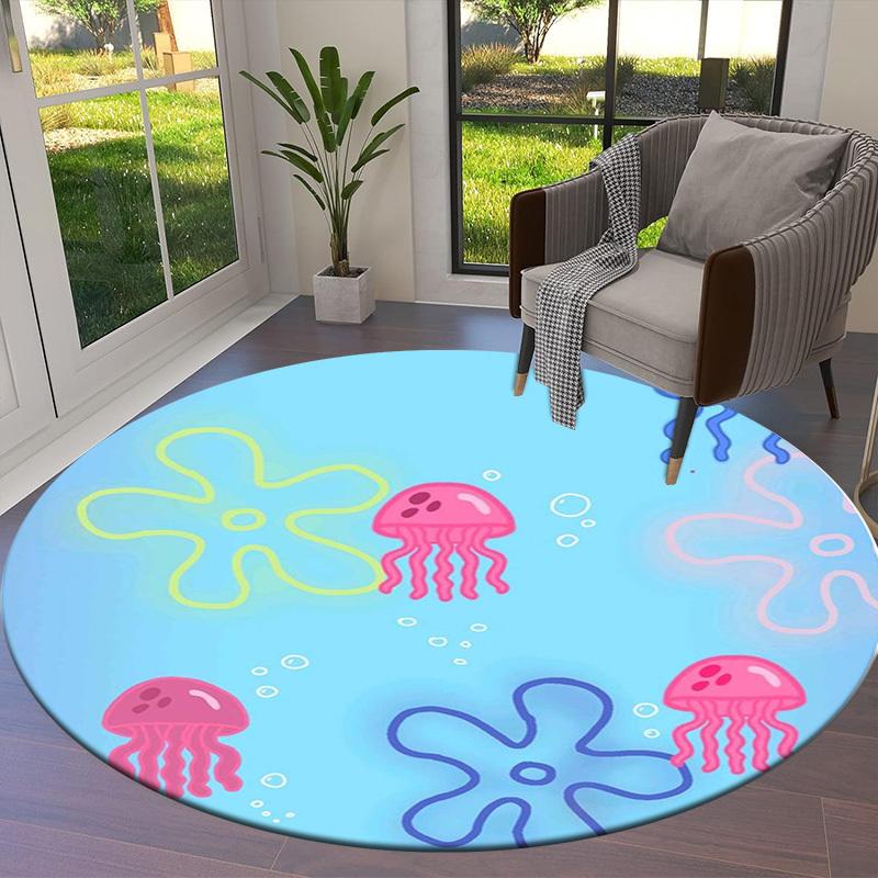 1pc Jellyfish underwater ocean sea marine Round carpet, Made of Polyester,Perfect for Decorating Office Chairs, Living Rooms, Vibrant Decorative Rug