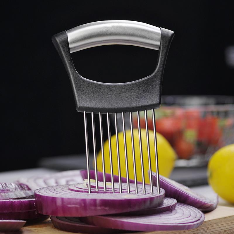 Stainless Steel Onion Needle Onion Fork Vegetables Fruit Slicer Meat Tenderer Tomato Cutter Knife Onion Chop Fruit Cutter Slicer