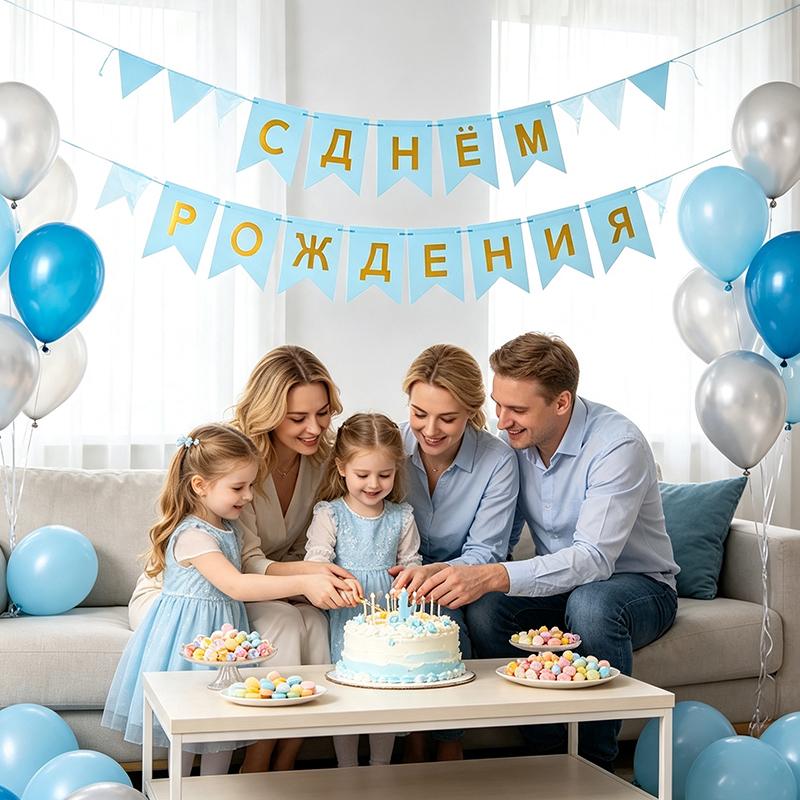 1 Set Birthday Durable Party Reusable Flag Elegant Banner Gold Russian Premium Letter Glitter