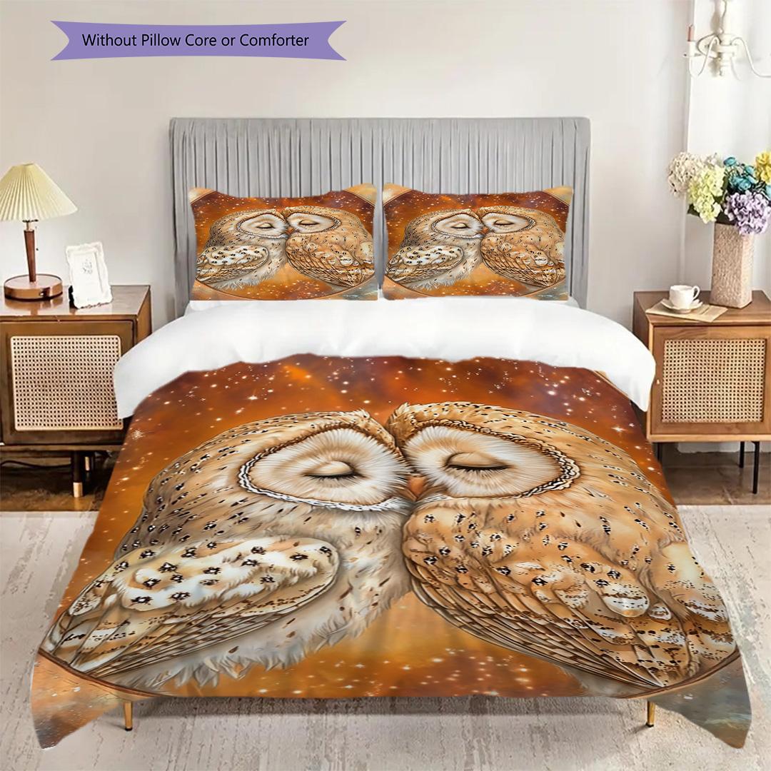 

Owl Pattern Bedding Quilt Set Quilt Cover Pillowcase Home Decoration Birthday Gift (1 * duvet cover + 2 * pillowcase, without core) 135x200cm
