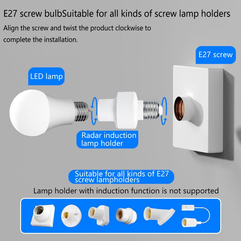 E27 Radar Induction Lamp Holder White Ceiling Light Lamp Bulb Fixing Base Stand Light Bulb Holder Lamp Socket For Home
