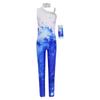 Girls Shiny Sequins Printed Gymnastics Jumpsuit: Sleeveless Asymmetrical Bodysuit Full Length Leotard 1Pc Glove for Figure Skating Dance Performance