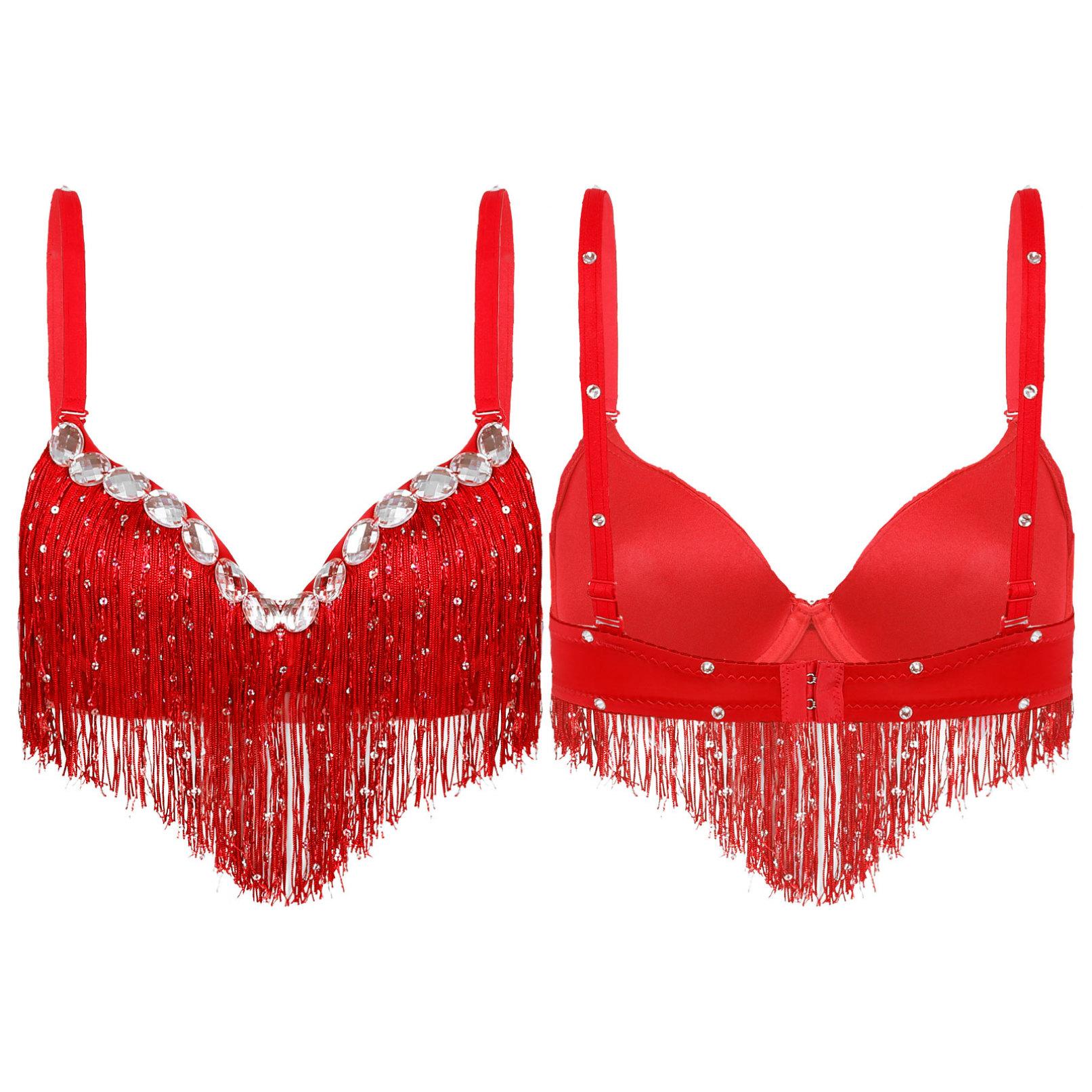 

Жіночий модний сексуальний костюм для латиноамериканського танцю живота з паєтками, бюстгальтер з китицями, верхній фестивальний клубний костюм One Size червоний