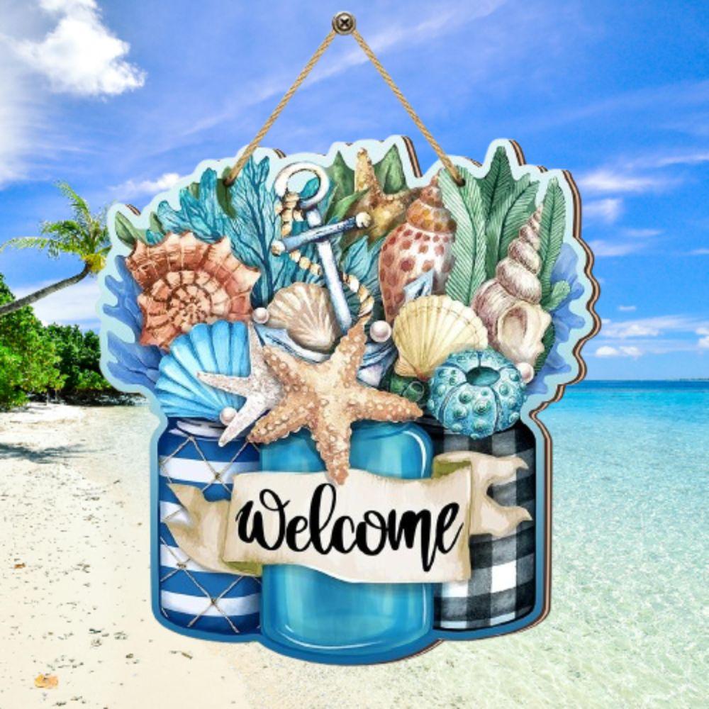 Wall Art Summer Welcome Wall Ornaments Beach Shells Hanging Signs  for Home Room Porches
