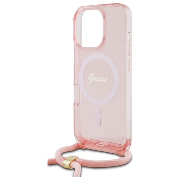 Guess Guhmp16Lhctsgnsp Iphone 16 Pro     6.3 Różowy/Pink Hardcase Crossbody Cord Script Magsafe