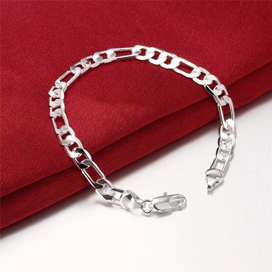 925 Silver Bracelets Charm Classic 6MM Chain for Women Men Wedding Party Christmas Gifts Fashion Jewelry