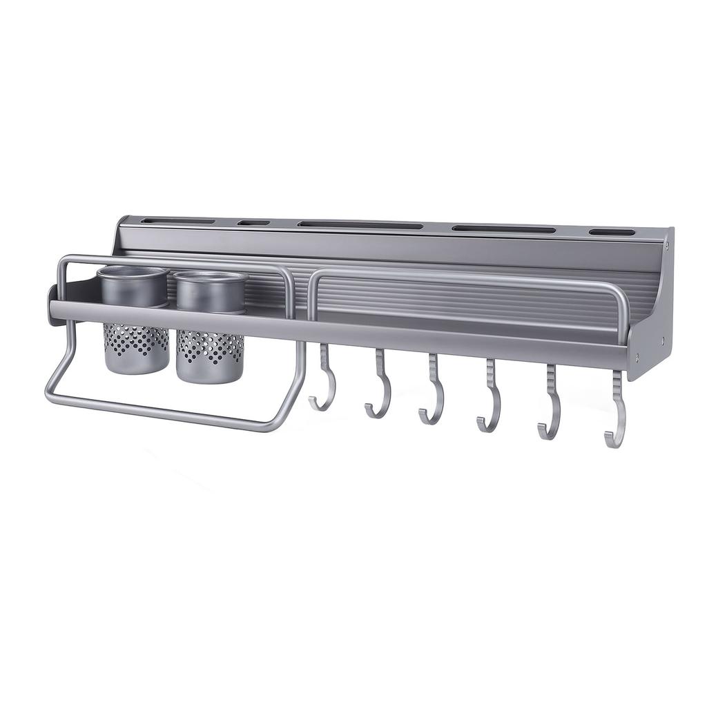 Kitchen Wall Mount Utensil Rack Aluminum Alloy Spice Storage Shelf Wall Hanging Organizer with Dual