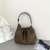 Retro leopard print bag pleated autumn and winter new suede shoulder bag women's side zipper niche design handbag