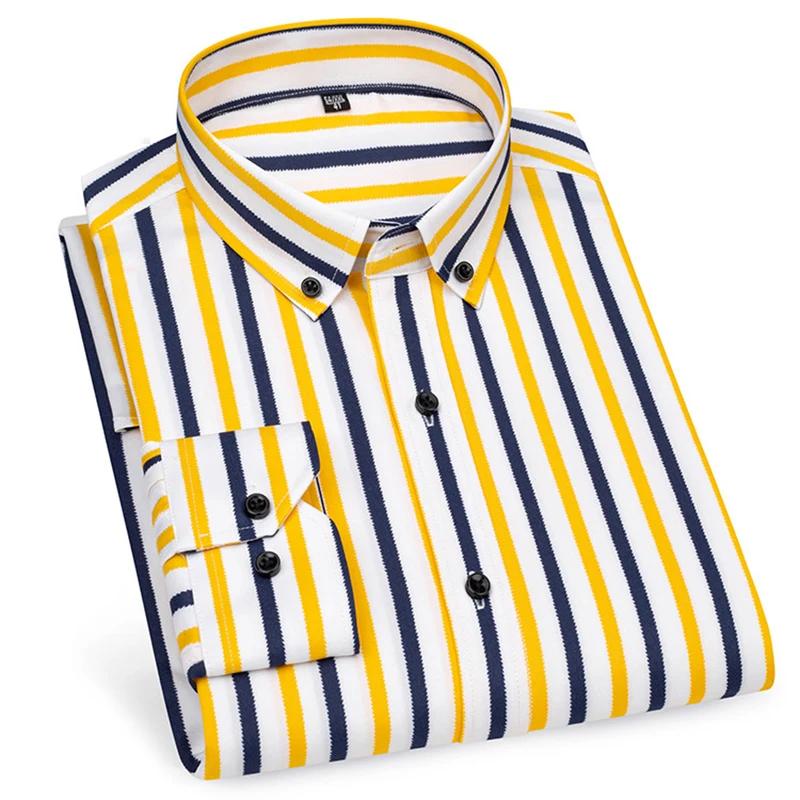 Męskie koszule codzienne z długim rękawem nie wymagające prasowania w paski zapinane na guziki z kwadratowym kołnierzykiem miękkie dla skóry nowy styl codzienne biznesowe koszule do ubioru odzież